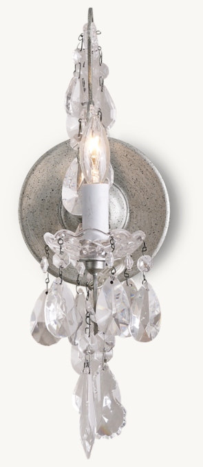 Manor Court Crystal Single Sconce - Aged Pewter