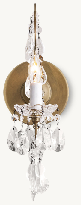 Manor Court Crystal Single Sconce - Aged Gold