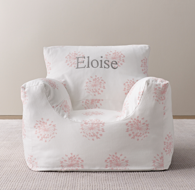 Front view of Printed Canvas Bean Bag Toddler Chair Cover - Pink Dandelion 