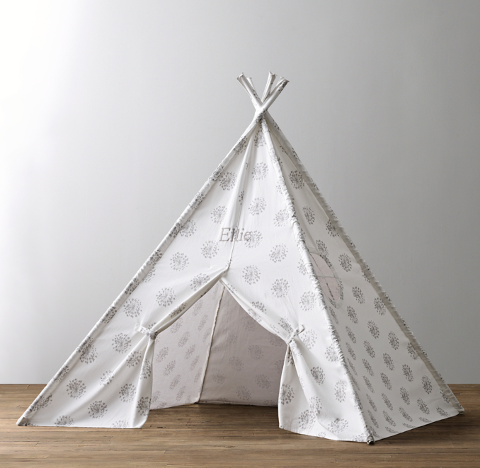 Three Quarter view of Printed Canvas Indoor Teepee - Grey Dandelion 