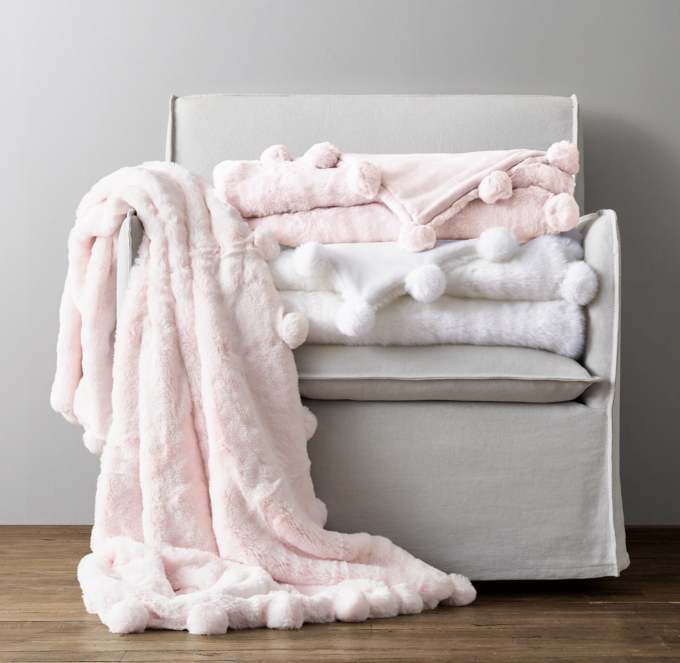 Luxe Faux Fur Pom Pom Throw RH Baby Child