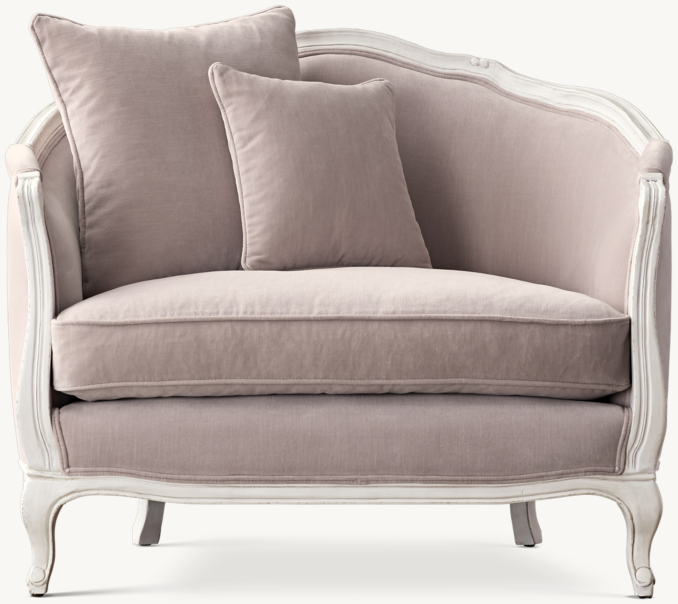 Front view of Mini Ondine Upholstered Salon Bench - Aged White 