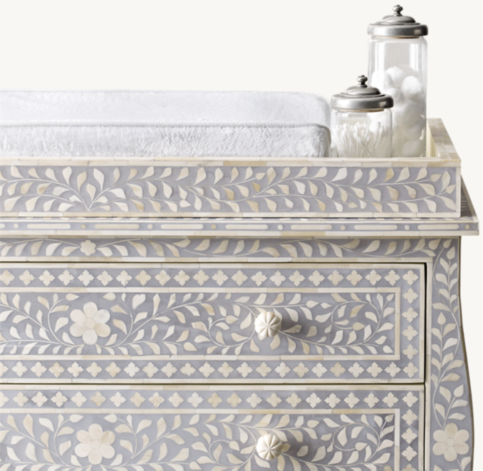 Three Quarter view of Amira Mosaic Inlay Wide Dresser & Topper Set 