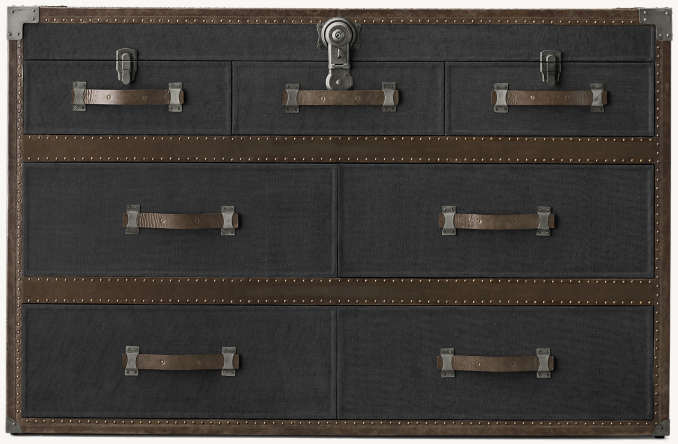 Front view of Antique Steamer Trunk Wide Dresser 