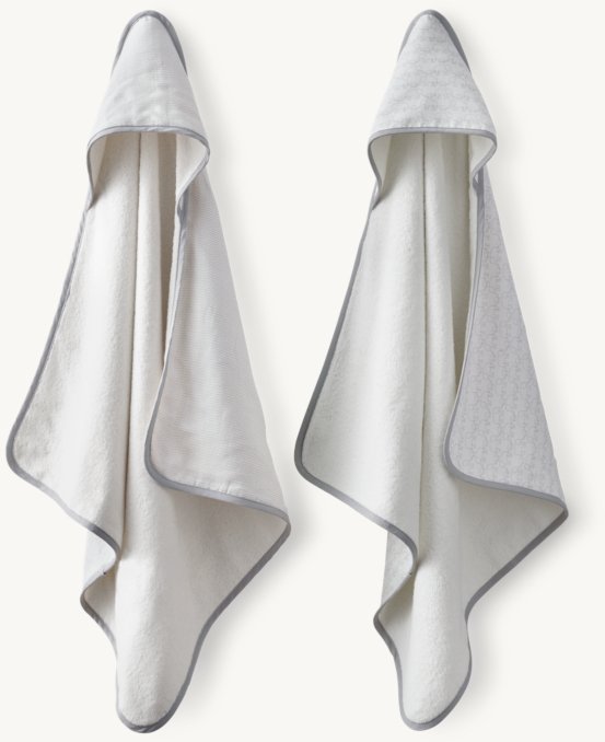 Front view of Washed Organic Linen Printed Turkish Hooded Towel - Baby 
