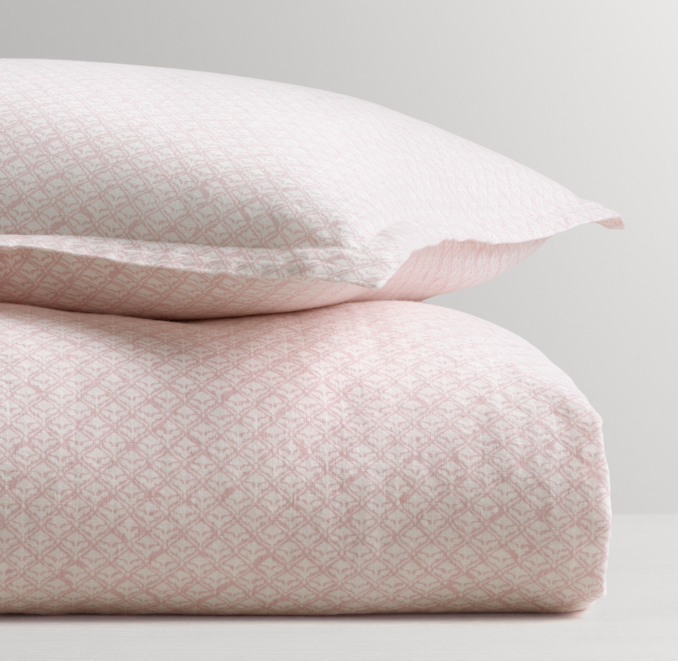 Front Stacked view of Washed Organic Linen Print Duvet Cover 