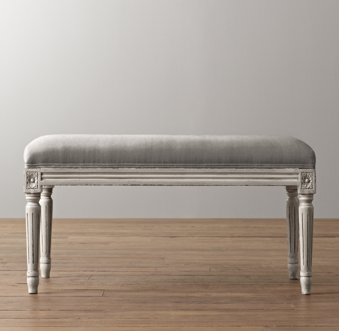 Antoinette Velvet Bench - Aged White 