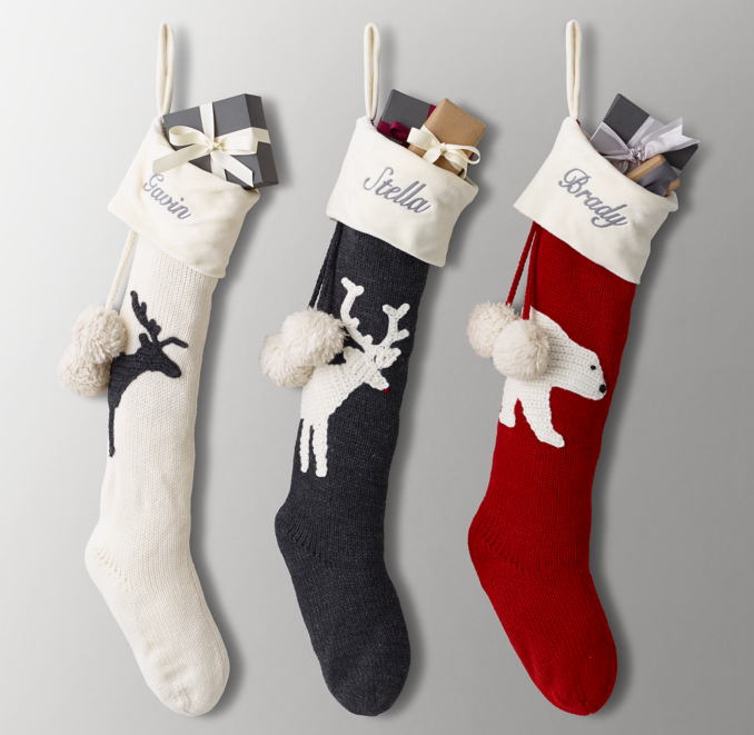 Front view of Embroidered Knit Stocking 