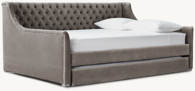 Devyn Tufted Velvet Daybed With Trundle Frosted White RH TEEN