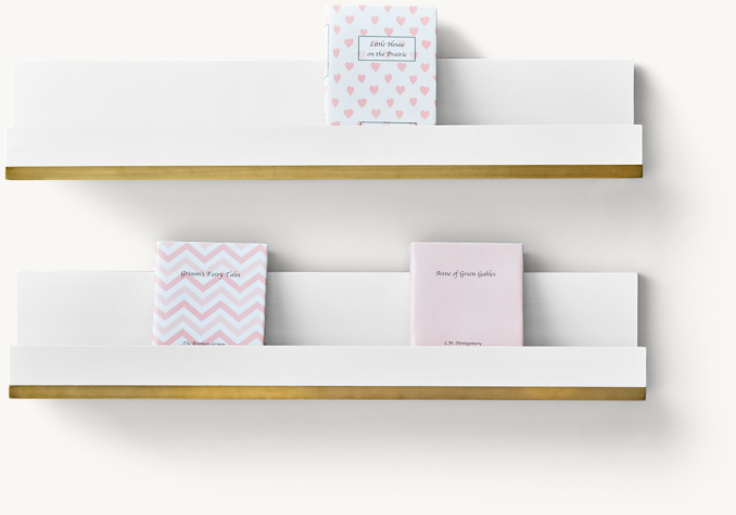 Front view of Metal-Trimmed Wood Book Display Shelf - White 