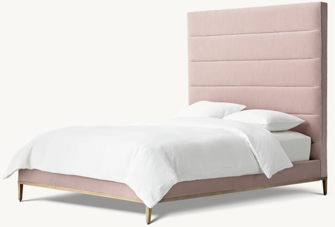 Three Quarter view of Pfeiffer Channel Tall Upholstered Bed - Aged Brass 