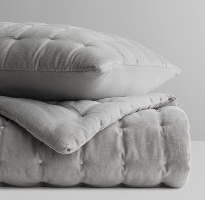 Front Stacked view of Box-Tufted Organic Velvet Quilted Sham 