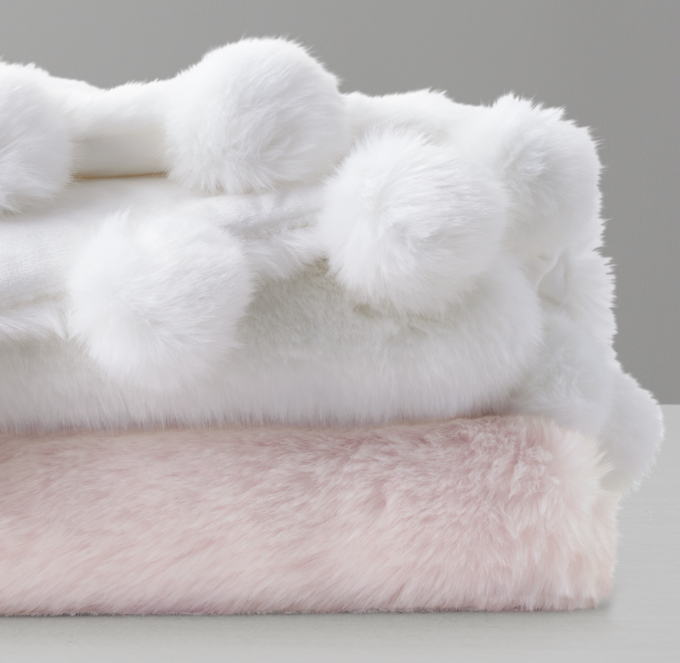 Luxe Faux Fur Pom Pom Stroller Blanket RH Baby Child