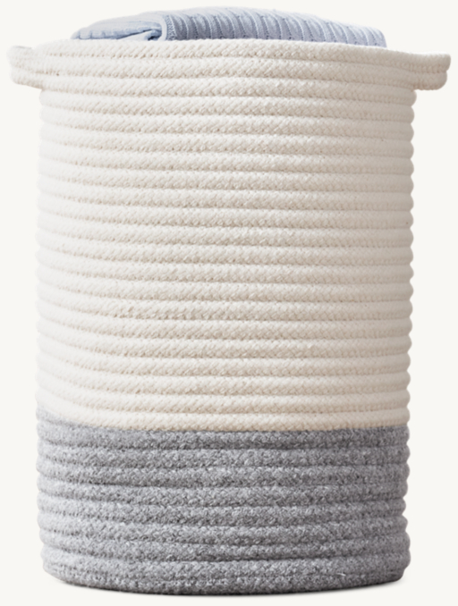 Colorblock Braided Wool Hamper - Ivory/Grey | RH