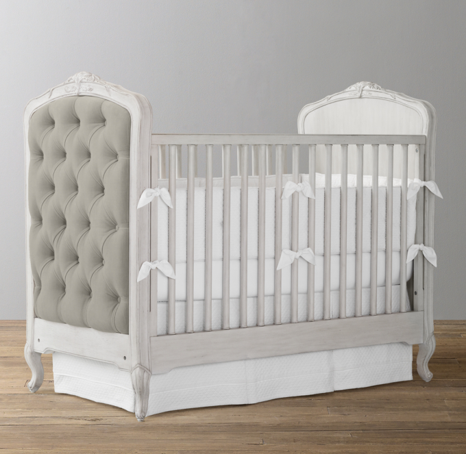 Colette Tufted Velvet Crib Antique Grey Mist RH Baby Child