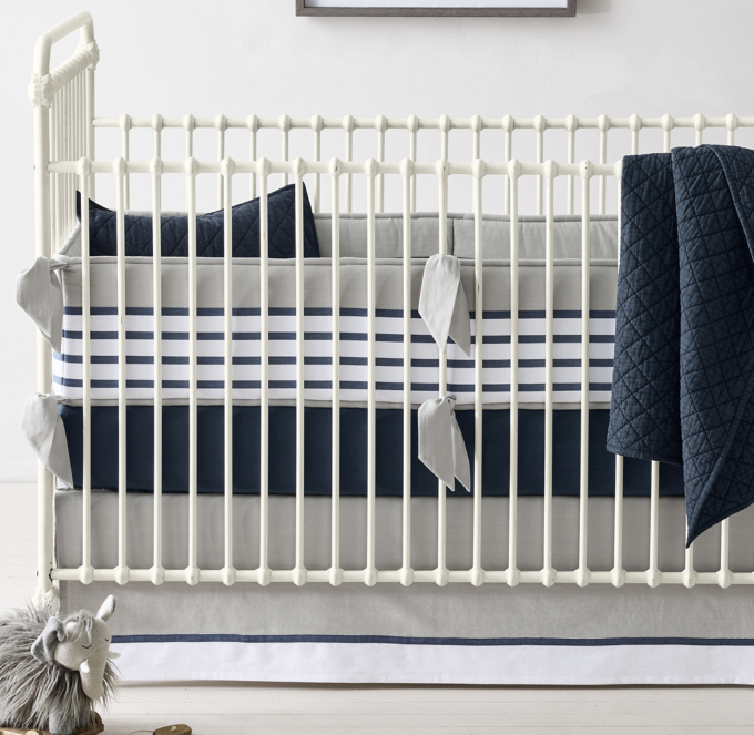 Breton Stripe Framed Washed Linen Cotton Ocean Nursery Bedding Collection RH Baby Child