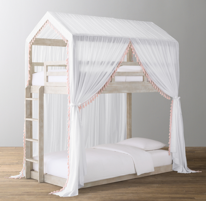 Cole House Bunk Bed & Tassel Voile Canopy Petal RH