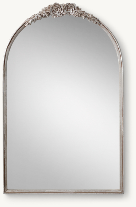 Front view of Rosette Arched Dresser Mirror - Silver Leaf 
