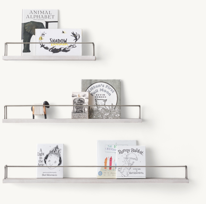 Front view of Minimalist Book Display Shelf - Weathered White/Pewter 