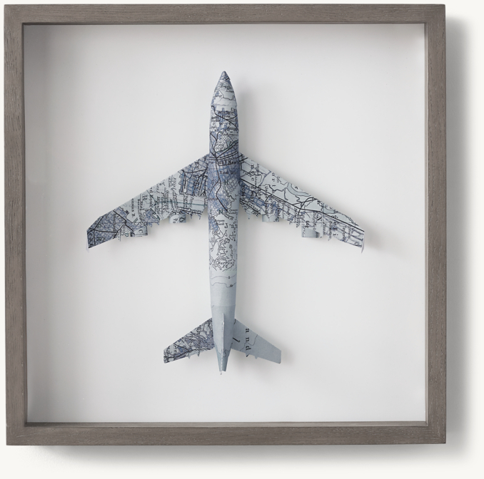 Hand-Folded Map Airplane Art - Blue