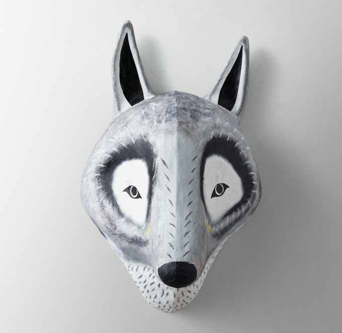 HandPainted PapierMâché Animal Head Wolf RH