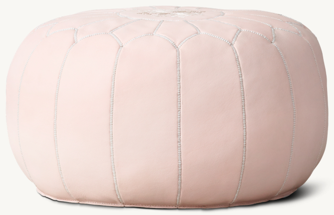 Three Quarter view of Moroccan Leather Round Pouf - Petal