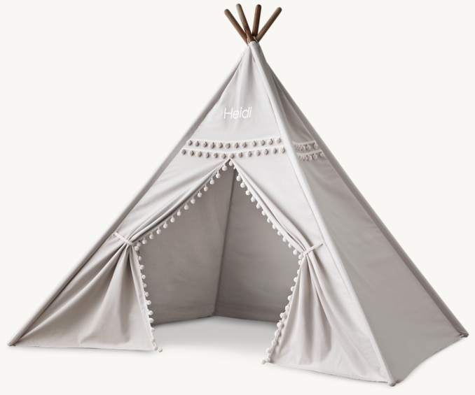 Three Quarter view of Pom-Pom Canvas Indoor Play Tent - Mist 