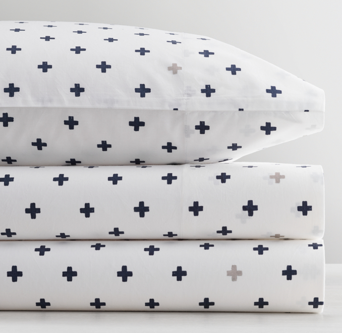 Front Stacked view of Washed Organic Percale Sheet Set 