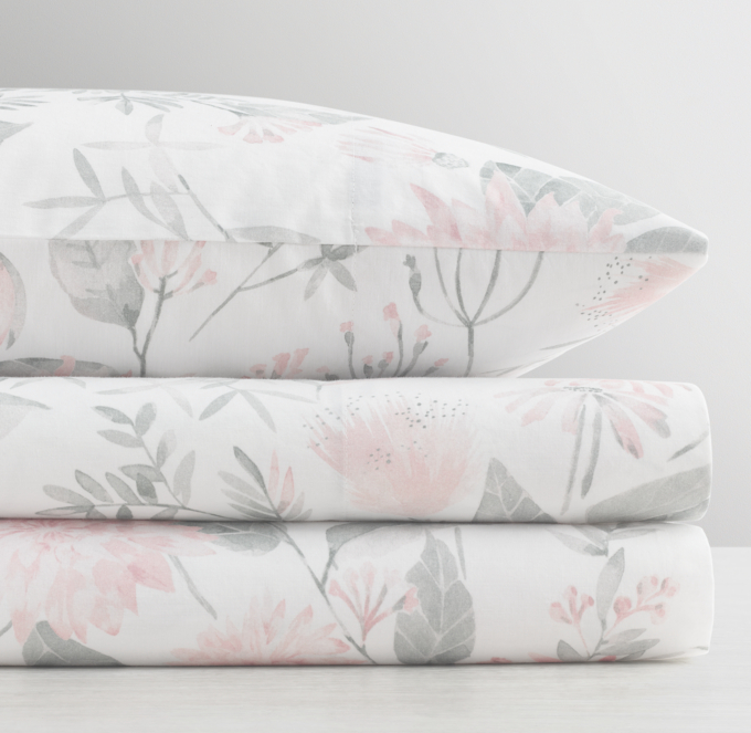 Botanical Watercolor Washed Organic Percale Crib Fitted Sheet