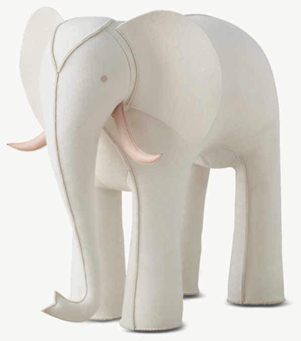 Three Quarter view of Oversized Wool Felt Elephant - Ivory 