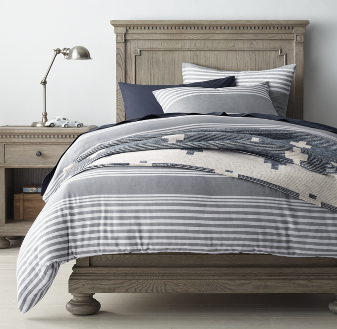 Duvet cover and sham shown in French Blue. Sheet set shown in Navy. Blanket shown in Navy/White.