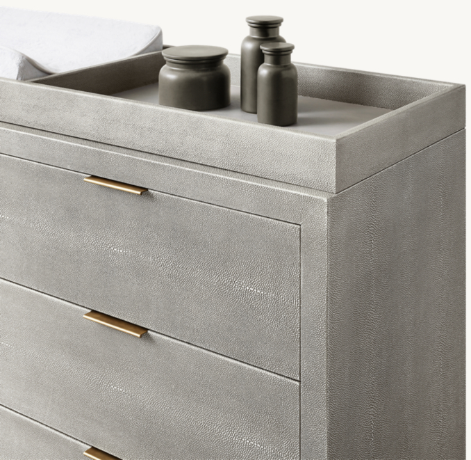 Three Quarter view of Clio Shagreen Wide Dresser & Topper Set - Brass 