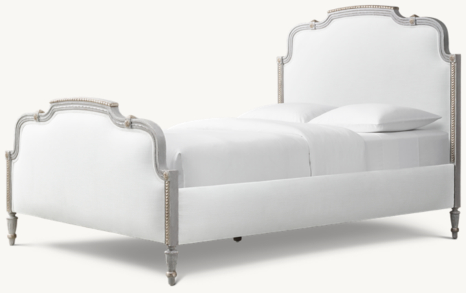 Three Quarter view of Lucine Upholstered Bed With Footboard - Vintage French Grey 