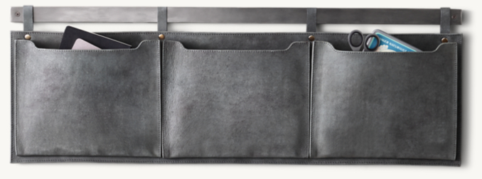 Front view of Leather Pocket Wall Organizer - Grey 