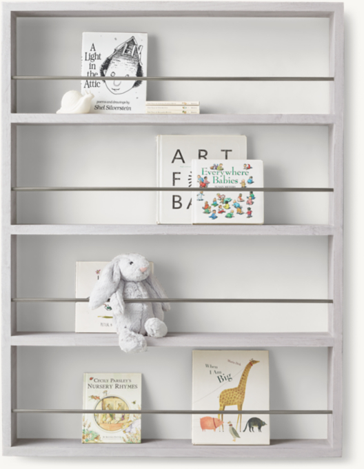 Minimalist Book Display Case 36&#8221;- Weathered White/Pewter