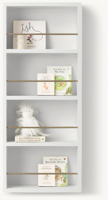 Front view of Minimalist Book Display Case 20” - Waxed White/Brass 