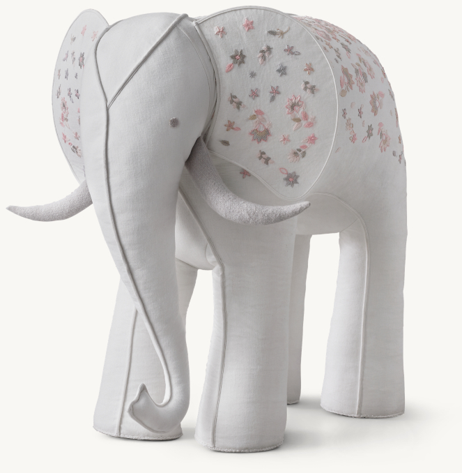 Three Quarter view of Flower-Embroidered Oversized Elephant 