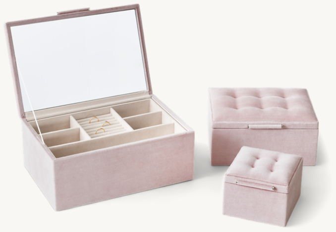 Front view of Quilted Velvet Jewelry Box - Dusty Petal 