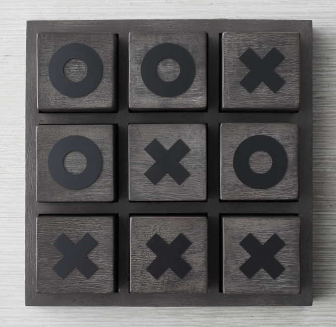 Overhead view of Tabletop Tic-Tac-Toe - Aged Acacia Grey/Steel 
