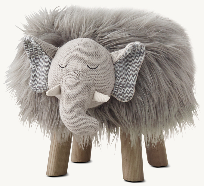 Wooly Plush Mini Stool - Elephant Grey