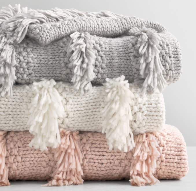 Front Stacked view of Hand-Knit Shaggy Stripe Bed Throw 