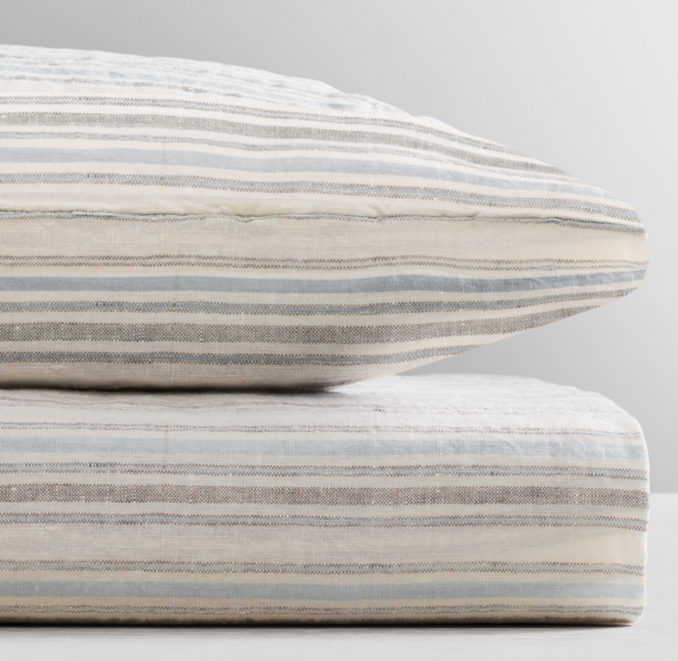 Front Stacked view of Washed Organic French Stripe Linen Crib Fitted Sheet 