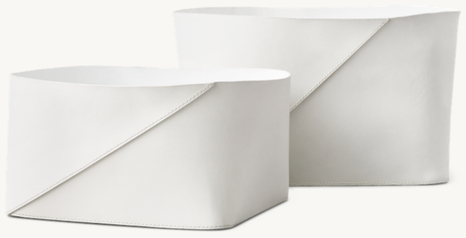 Front view of Leather Storage Tote - White 