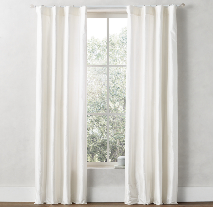 Front view of Washed Silk Drapery Panel - Ivory 
