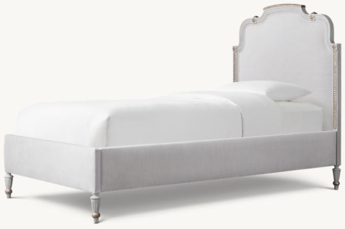 Three Quarter view of Lucine Upholstered Velvet Bed - Vintage French Grey 