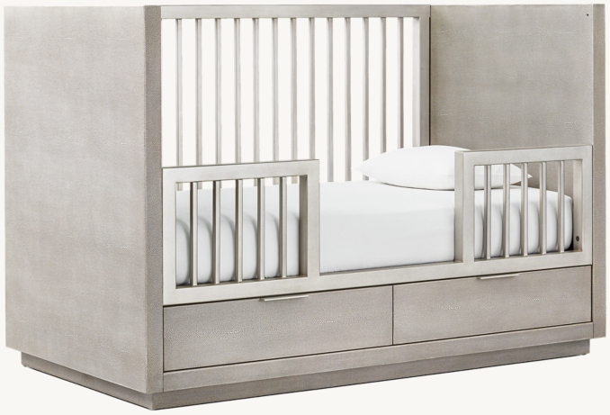 Three Quarter Toddler Bed view of Clio Shagreen Storage Panel Crib - Pewter 