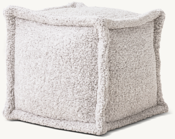 Three Quarter view of Heathered Sherpa Square Pouf - Grey 