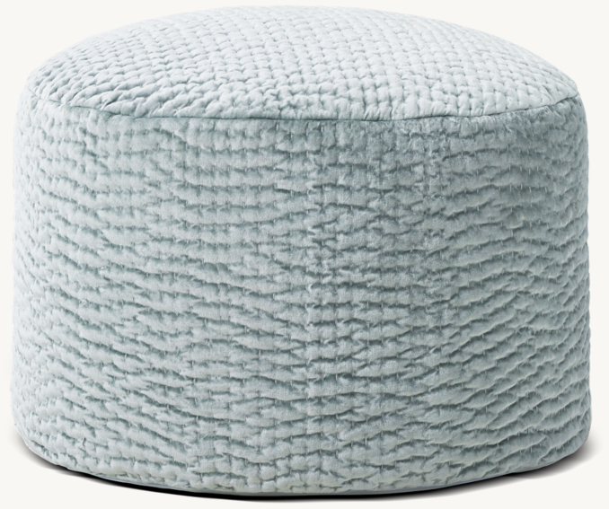 Three Quarter view of Channel-Stitched Luster Velvet Pouf - Seafoam 
