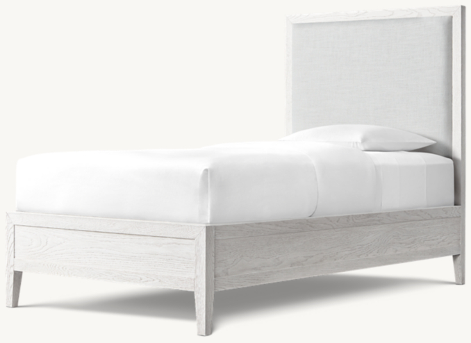 Three Quarter view of Jeune French Contemporary Upholstered Platform Bed - Brushed White Oak 