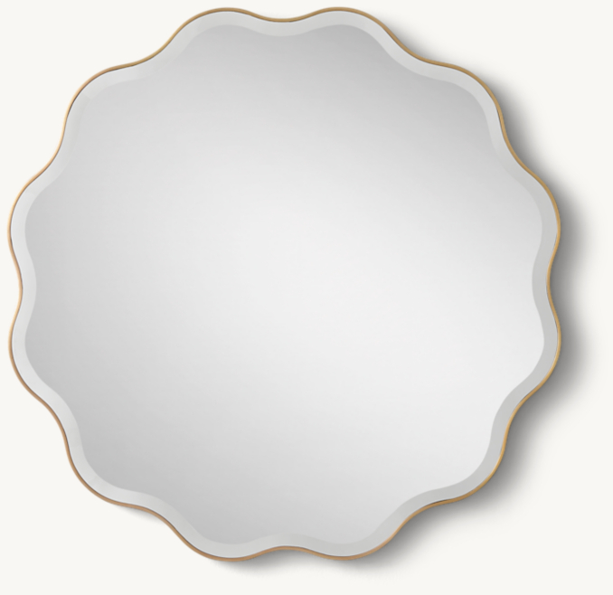 Front view of Scalloped Round Mirror - Brass 